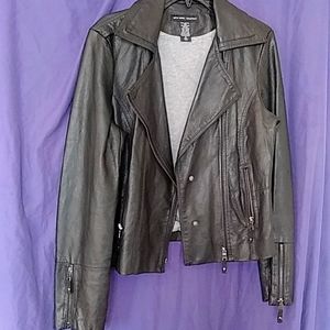 New York & Company Black Faux Leather Jacket Sz M